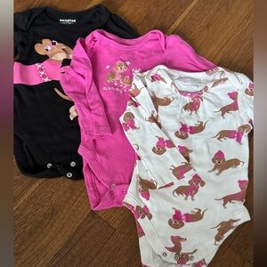 Set of 3, 9-12 month girls long sleeve onesies dogs